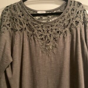 J. Jill Olive Green Lace Detail Women's Blouse XL